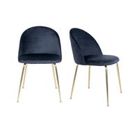 GENEVE - Lot de 2 chaises en velours bleu et pieds dorés Bleu