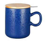 Geneviève Lethu 536234 Tisanière 45 cl en Grès avec infuseur - Tasse à thé, tisane avec couvercle en Pin et passoire inox - Bleu Foncé collection Minuit