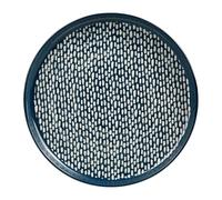 GENEVIEVE LETHU 536477 Assiette à Dessert Bleue Ø 20 cm en Grés - Collection SUIVEZ L'ARTISTE - Décor Graphique Blanc