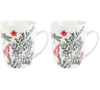 GENEVIEVE LETHU 538759 Mug 34 cl Porcelaine - Gamme DANS MON JARDIN - Ø 8.5 cm H 10.5 cm - Coloris Noir-rouge (Lot de 2)