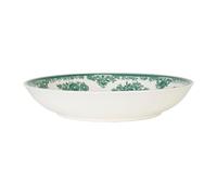 GENEVIEVE LETHU 539095 Assiette Creuse en Grès Blanche et Vert Ø 20,5 cm - Collection Toile de Printemps - Assiette en grès au Charme Classique, au décor Floral délicat