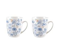 GENEVIEVE LETHU 540696 Set de 2 Mugs de 35 cl en Porcelaine - Collection MATAKI Coloris Blanc-bleu-doré - Mug à café, thé, tisane dans boîte coffret