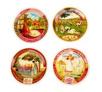 Genevieve Lethu 544001 Lot de 4 Assiettes à Dessert Ø20,5 cm en Porcelaine - Motifs Boîtes à Camembert Vintage - Style Campagne Française - Lave-vaisselle - Coffret Cadeau