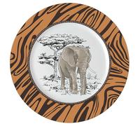 GENEVIEVE LETHU 544002 Assiette Plate Ø 27 cm Porcelaine - Collection TANGANYIKA - Coloris Blanc-marron/Décor Eléphant