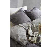 Geneviève Lethu - Housse de couette réversible 240x220 cm - Gris - 100% percale de coton - Respirant et résistant - Fermeture à boutons