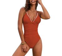 Genfien Maillots Une Pièce Femme Col en V Maillots de Bain 1 Pièce Contrôle du Ventre Push Up Double Bandoulière Dos Croisé Monokini Vintage De Plage Beachwear Été