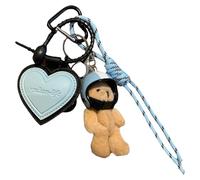 GENGENER Breloque de sac à main en cuir bleu avec pendentif en forme de cœur et ours en peluche pour femme, As pic shown, Peluche