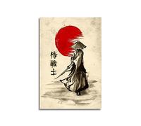 GENGSHENG Poster japonais Samouraï, décoration murale, personnage Samouraï, lune rouge, peinture sur toile, décoration d'intérieur, pour salon, chambre à coucher, sans cadre, 40,6 x 61 cm