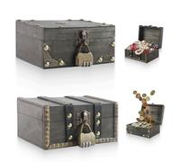 GENHH 2 Pièce Coffre en Bois 15x12x8cm Vintage Mini Coffre Tresor Boite Bois avec Serrure à Combinaison Coffre Trésor Enfant pour Anniversaire Enfant et Rangement