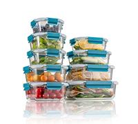 GENICOOK Lot de 18 récipients alimentaires en verre avec verrouillage à pression amélioré - Boîtes hermétiques pour déjeuner, micro-ondes, four, zer et lave-vaisselle, turquoise