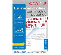 Genie 10261 Pack de 100 pochettes à plastifier 100 microns pour format carte de visite 95 x 60 mm, compatibles avec toutes les plastifieuses thermiques