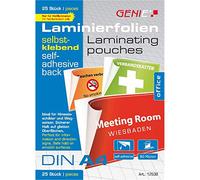 Genie 12538 DIN A4 plastification adhésive brillant, film transparent, épaisseur 80 microns, convient pour les compatibles avec toutes les plastifieuses thermiques, Lot de 25.