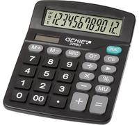 Genie 225 BD Calculatrice de bureau 12 chiffres Dual-Power (Solar et batterie) Design compact Noir