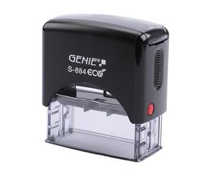 GENIE Jeu de tampons S-884 ECO avec encreur | d'adresse, automatique, d'entreprise, auto-encreur | Mini appareil de bureau | Robuste et personnalisable