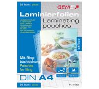 Genie Lot de 25 pochettes à plastifier A4 avec marge et perforations Transparent