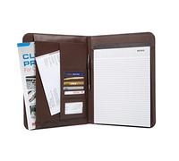 Genie Porte-documents A4 élégant Wiesbaden (Ultra-fin et résistant, similicuir, avec bloc-notes, porte-stylo, pochette, poche pour cartes de visite) marron