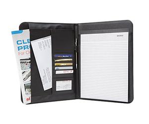 Genie Porte-documents A4 élégant Wiesbaden (Ultra-fin et résistant, similicuir, avec bloc-notes, porte-stylo, pochette, poche pour cartes de visite) noir