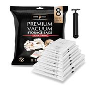 GENIE SPACE - Sacs de rangement sous vide incroyablement résistants et peu encombrants |Pack 8 Variétés (2XL+2L+2M+2S)| Étanches et réutilisables | Créez 80% d'espace en plus | Pour vêtements etc