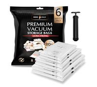 GENIE SPACE Sacs de Rangement Sous Vide Premium pour Vêtements, Linge et Voyage, Pack Variété 6 (2 XL + 2 L + 2 M), Hermétiques, Réutilisables et Anti-Odeur, Gain de Place, Lot avec Pompe de Voyage