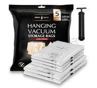 GENIE SPACE Sacs Sous Vide à Suspendre Premium pour Vêtements, Costumes et Robes, Taille Régulière 105×70 cm, Hermétiques, Réutilisables et Anti-Odeur, Gain de Place, Lot de 5 avec Pompe de Voyage