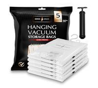 GENIE SPACE - Sacs sous vide à suspendre, résistants et de qualité supérieure | 5 x RÉGULIER (105x70cm) | Étanches et réutilisables | Créez 80% d'espace supplémentaire | Pour vêtements etc