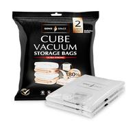 GENIE SPACE Sacs Sous Vide Cube Premium pour Vêtements, Literie et Rangement, Taille L 80×60×32 cm, Hermétiques, Réutilisables et Anti-Odeur, Gain de Place, Lot de 2