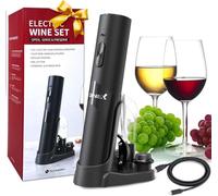 GenieX Tire-bouchon électrique 6-1 avec base de chargement | Tire-bouchon électrique en bas + économiseur de vin automatique en haut - Cadeau parfait