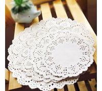 Genikeer 100 Pièces Napperon Papier Dentelle 10cm Rond Blanc Napperon Dentelle Papier pour Le Gâteau, Le Désert, La Vaisselle, Décorations De Mariage De Fête