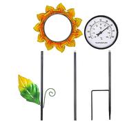 Genikeer Jardin Extérieur Solaire, 40 Pouces Thermomètre Extérieur Décoratif avec Piquet en Métal, Thermomètre AnalogiqueTournesol pour Pelouse, Cour, Patio