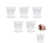 Genikeer Pots À Orchidées avec Trous Et Soucoupes, 5 Pièces, Pot D'orchidée, Vase Plan-tes Pot De Fleurs Transparent pour Orchidées Pensées Et Roses Guicroissance des Racines