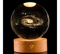 Genikeer Veilleuse Boule De Du Système Solaire, Veilleuse Boule De Planete Galaxie Lune Saturne, Boule De Systeme Solaire Avec Base En Bois, Lampe De Nuit Boule De