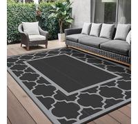 GENIMO Tapis Exterieur Resistant Pluie Terrasse, Reversible Plastique Grand Tapis Extérieur, Tapis de Jardin Exterieur Portable pour Balcon, Camping, Barbecue, 180x275cm, Noir & Gris