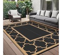 GENIMO Tapis Exterieur Resistant Pluie Terrasse, Reversible Plastique Grand Tapis Extérieur, Tapis de Jardin Exterieur Portable pour Balcon, Camping, Barbecue, 275x365cm, Noir & Brun