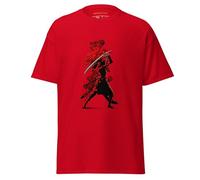 Geniogoods T-shirt inspiré d'Assassin's Creed Shadows, œuvre d'art Naoe Samurai fabriquée en fan avec silhouette rouge et noire, esthétique guerrier japonais pour les joueurs, Rouge, XL