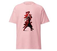 Geniogoods T-shirt inspiré d'Assassin's Creed Shadows, œuvre d'art Naoe Samurai fabriquée en fan avec silhouette rouge et noire, esthétique guerrier japonais pour les joueurs, rose clair, S