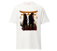 Geniogoods T-shirt inspiré d'Assassin's Creed Shadows, œuvre d'art Samurai of Shadows fabriquée en fan avec motif Torii Gate, guerrier japonais et esthétique Shinobi pour joueurs, blanc, L