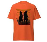 Geniogoods T-shirt inspiré d'Assassin's Creed Shadows, œuvre d'art Samurai of Shadows fabriquée en fan avec motif Torii Gate, guerrier japonais et esthétique Shinobi pour joueurs, Orange, M