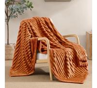Geniospin Couverture polaire 280 g/m² - Couverture extra douce, légère avec bande - Couverture pelucheuse et confortable, pour canapé, lit, sofa, chaud et respirant (orange brûlé, 152,4 x 203,2 cm)