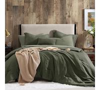 Geniospin Dark Olive Green Queen Comforter Set - 7 Pieces Comforter Queen Size, Solid Bedding Set for All Season, Textured Bed in a Bag with Sheets