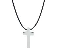 GENIQUE Collier avec croix pour homme avec cordon en cuir noir - Collier avec croix en argent et or - Collier chrétien élégant pour homme, 20 Inch