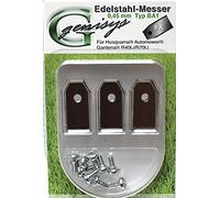 Genisys Kit de lames de rechange pour robot tondeuse Husqvarna Automower/Gardena avec vis (titane ou acier inoxydable, 0,45 mm ou 0,75 mm, kit de 9 ou 90 pièces) 30 Edelstahl (0.75mm)