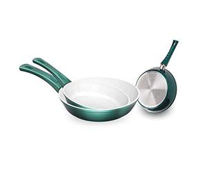 Genius Cerafit Fusion Lot de 3 poêles à frire en céramique à induction Vert émeraude avec revêtement anti-adhésif anti-rayures pour une cuisson saine sans graisse ni huile, grande taille