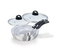 Genius Cerafit Steel Lot de 5 poêles à frire en céramique 20, 24, 28 cm avec revêtement anti-adhésif anti-rayures + couvercle en verre - Poêles à induction avec poignée amovible pour tous les types de