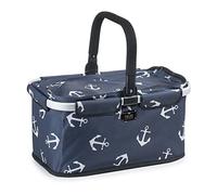 Genius Falko Premium Panier à provisions avec ancre Bleu foncé 22 l Grand sac pliable avec couvercle Panier de transport avec poignée en aluminium pour les déplacements