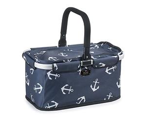 Genius Falko Premium Panier à provisions avec ancre Bleu foncé 22 l Grand sac pliable avec couvercle Panier de transport avec poignée en aluminium pour les déplacements