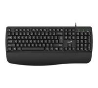 Genius KB-123 Wired AI Copilot Business Keyboard with Palm Rest, USB Plug and Play, Multimedia Function Keys, Full Size UK Layout Design for Home Or Office, Black