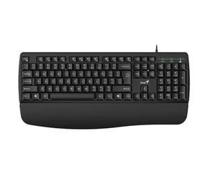 Genius KB-123 Wired AI Copilot Business Keyboard with Palm Rest, USB Plug and Play, Multimedia Function Keys, Full Size UK Layout Design for Home Or Office, Black