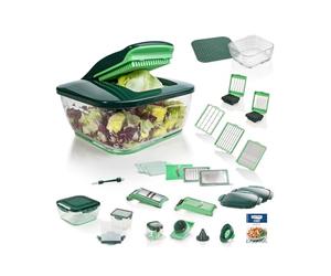 Genius Mandoline Nicer Dicer Chef 34 en 1 Multifunction Professionelle - Coupe-légumes avec bol en verre et coupe-tomates légumes | âtonnets, tranches, bandes, spirales, julienne