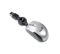 GENIUS Micro Traveler Souris optique USB, 1200 dpi, 3 touches et 1 molette, avec câble rétractable de 74 mm Argent