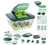Genius Nicer Dicer Chef Deluxe XXL 37 pièces avec bol en verre, coupe-tomates, légumes et passoire 3 en 1, hachoir à oignons, coupe-frites, vert